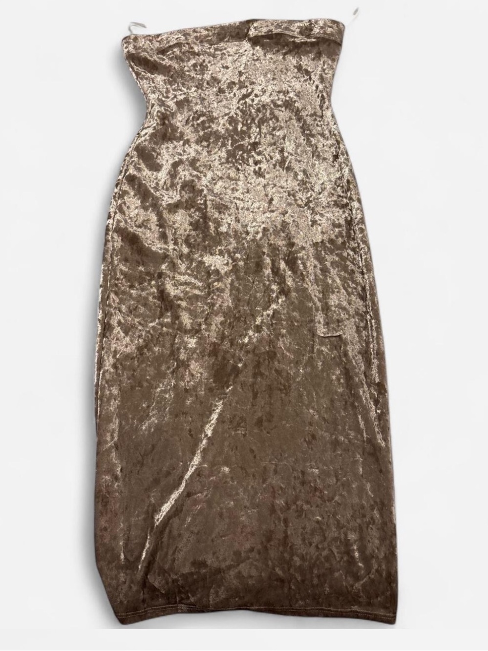 Strapless Velvet Maxi Dress in Taupe
